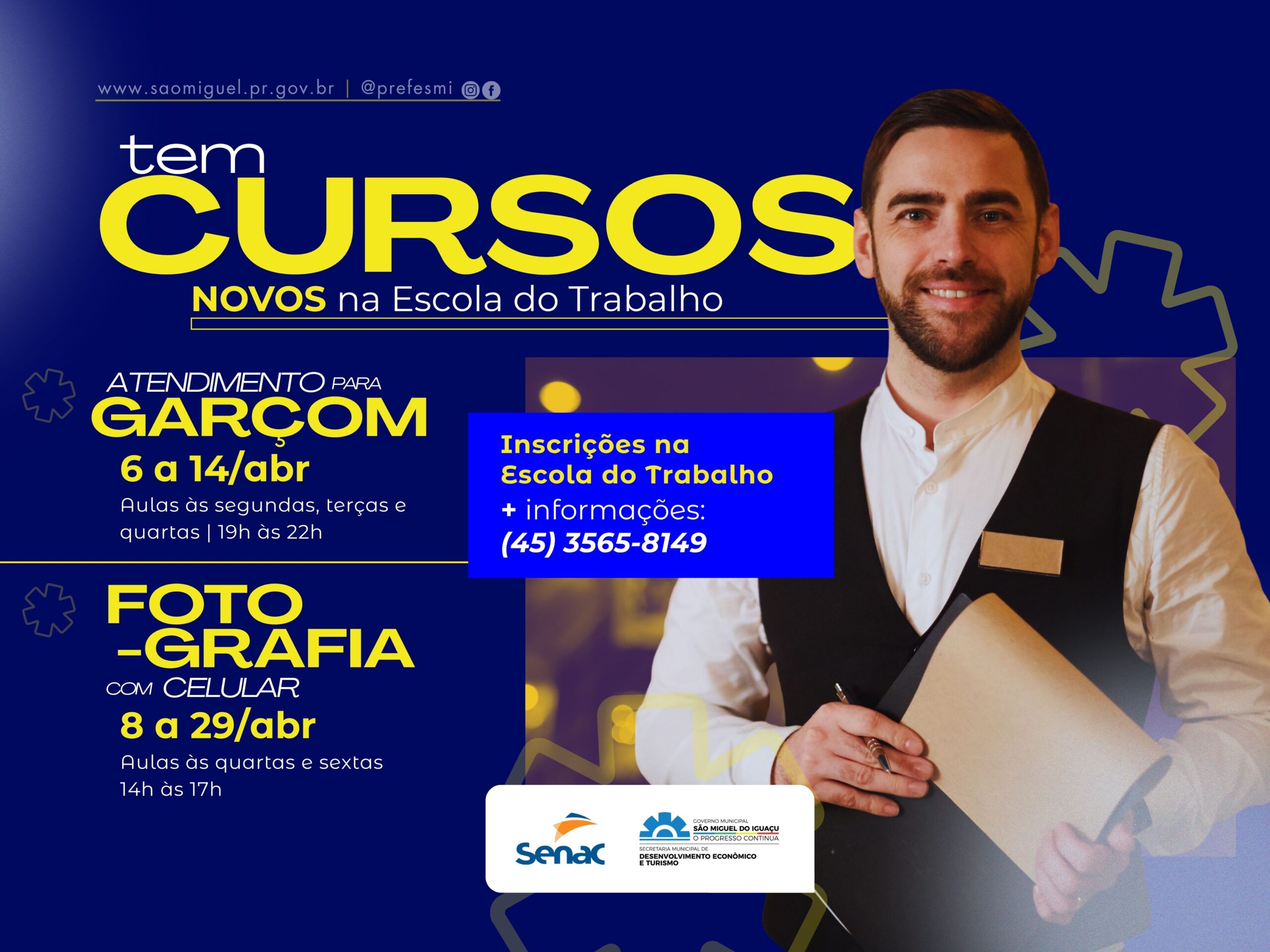 Escola do Trabalho abre inscrições para cursos de Garçom e Fotografia com Celular