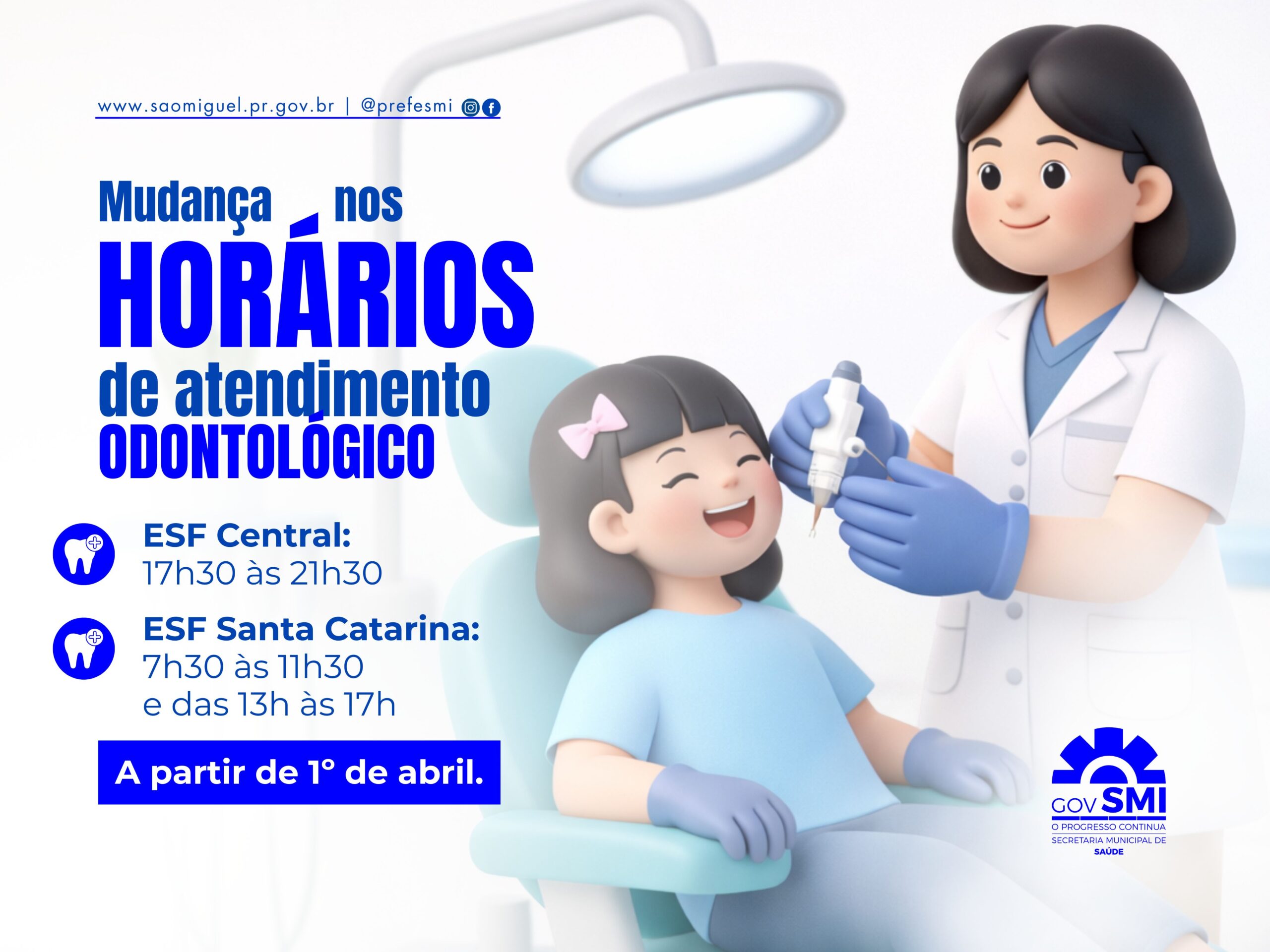 Atendimento odontológico das ESFs Central e Santa Catarina terá mudança nos horários